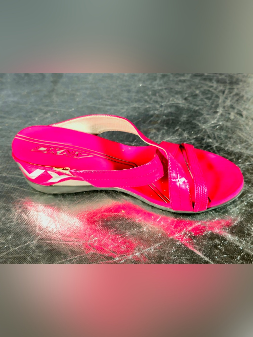 DKNY Hot Pink Patent Wedge Mule